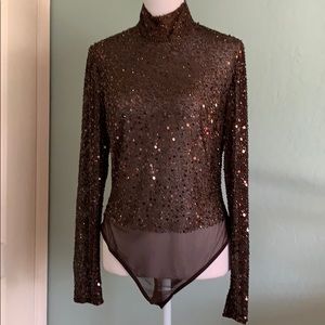 Vintage Oleg Cassini sequin mesh bodysuit
